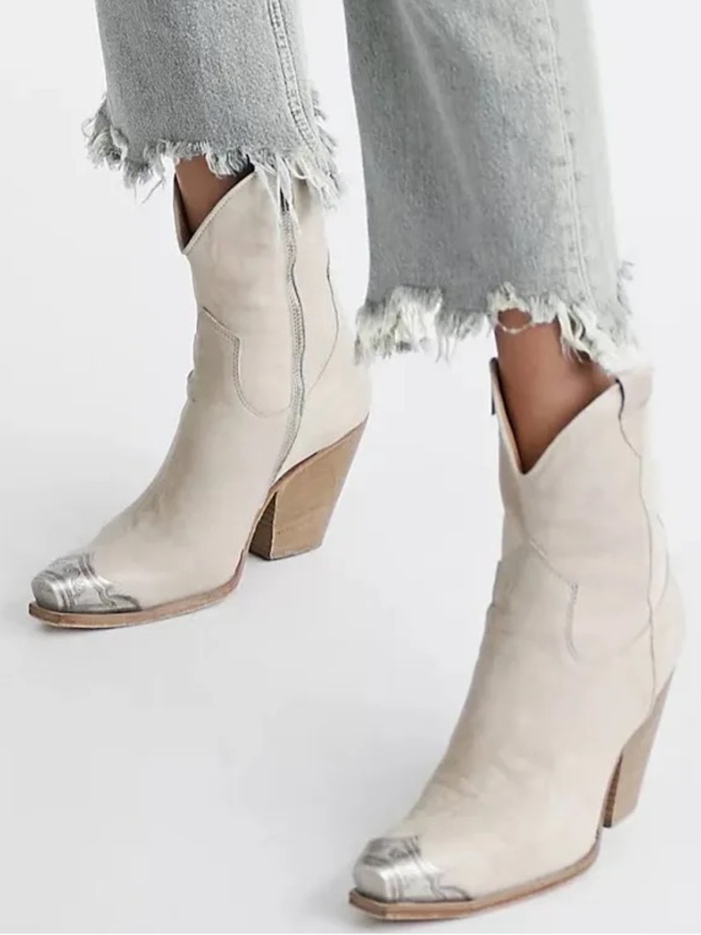 Free People Brayden Western Boots Bone Leather Metal Toe Women’s 11 EU 41